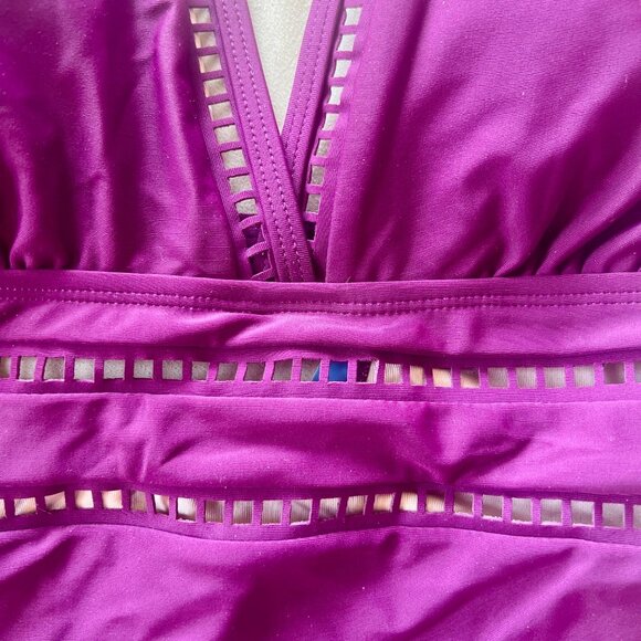 CUPSHE Purple V-Neck Cut-Out Pattern Tankini Adjustable Straps Hook Back Size Sm - Picture 11 of 16